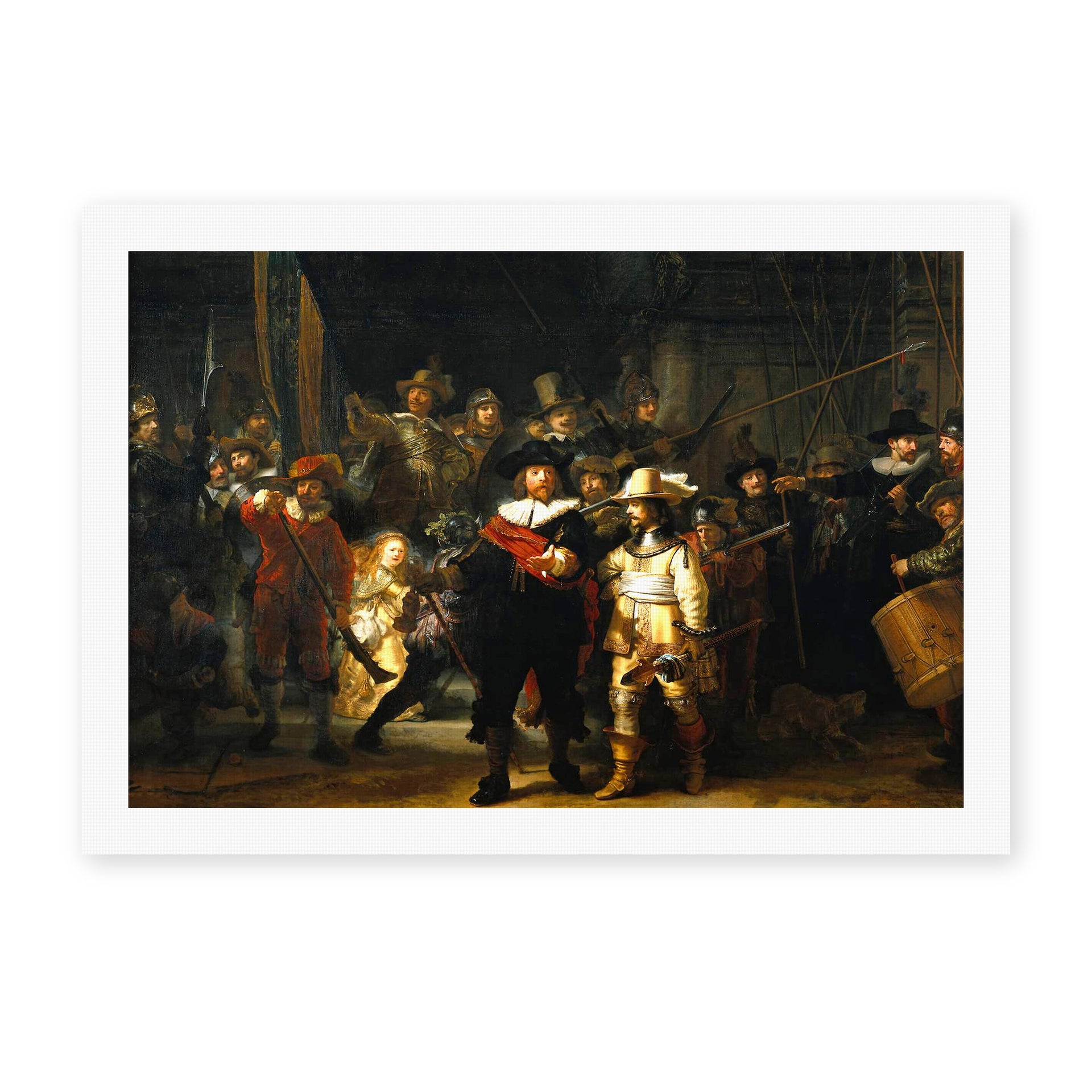 Rembrandt's 'The Night Watch' painting reproduced as a rolled canvas print
