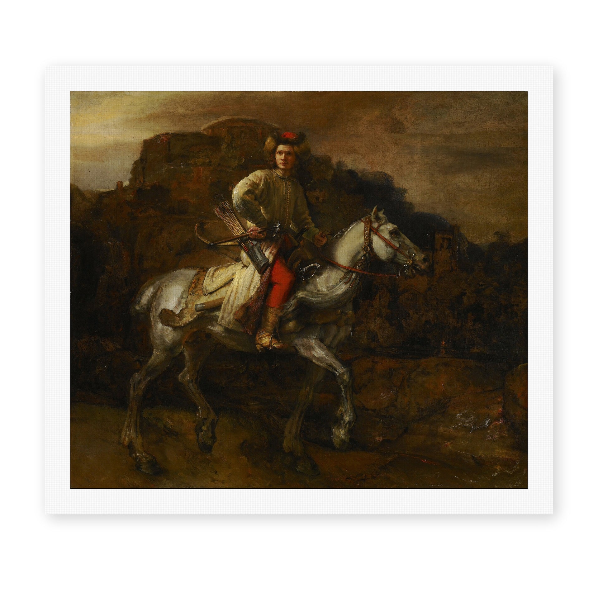 Rembrandt's 'The Polish Rider' painting reproduced as a rolled canvas print