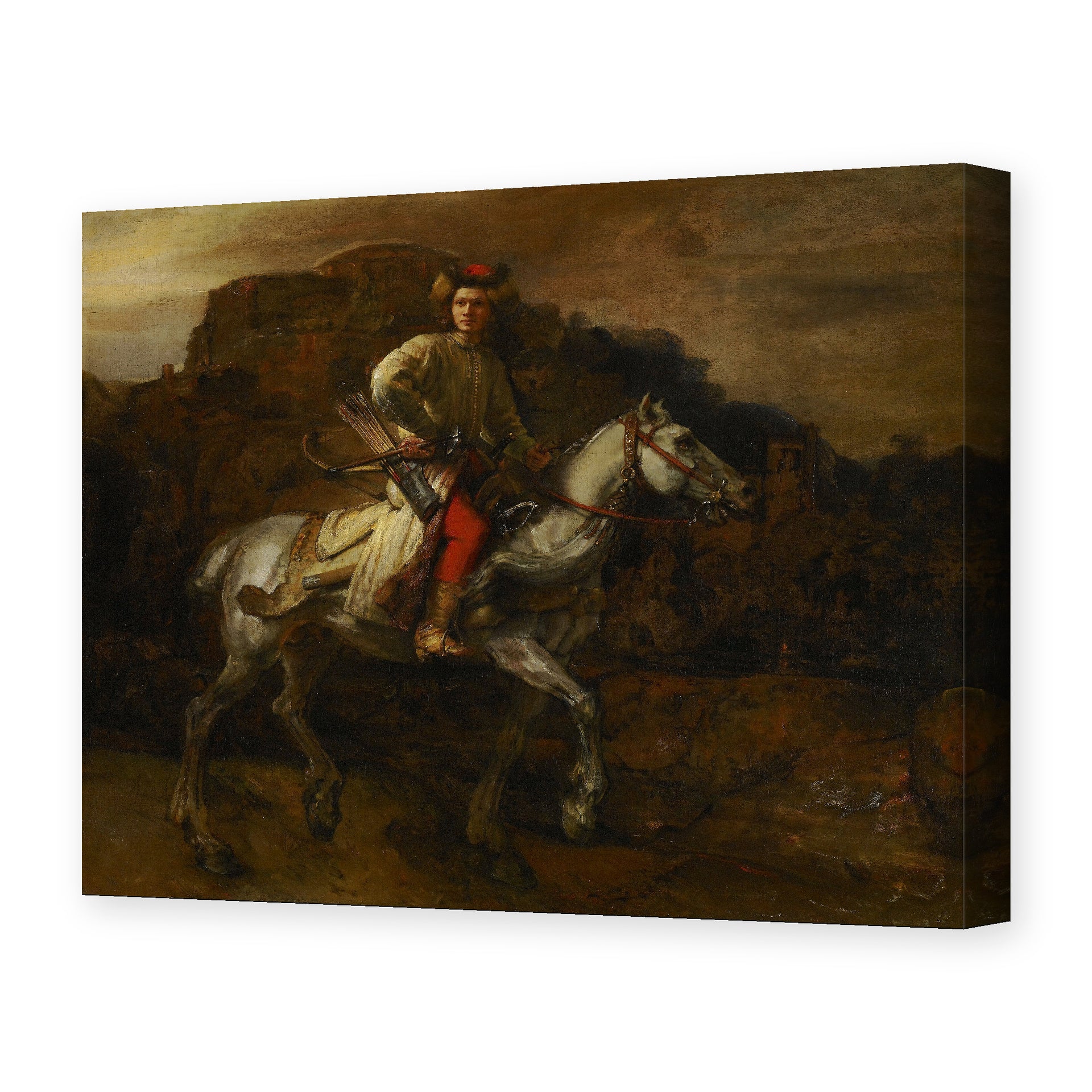 Rembrandt's 'The Polish Rider' painting reproduced as a gallery-wrapped canvas print