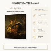 Rembrandt - The Prodigal Son in the Tavern gallery wrap canvas construction and hanging details infographic
