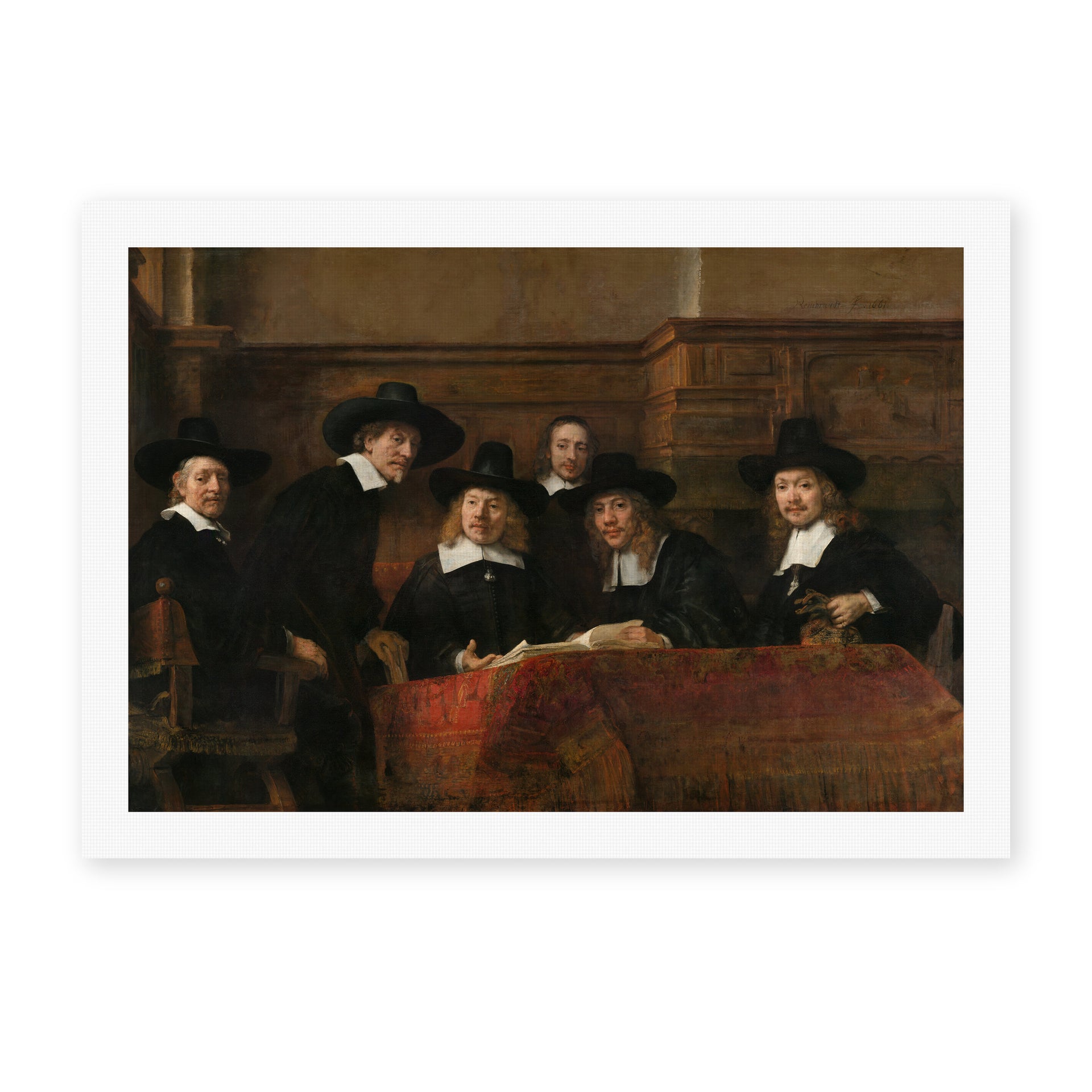 Rembrandt's 'The Sampling Officials' painting reproduced as a rolled canvas print