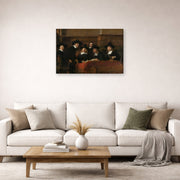 Gallery-wrapped canvas print of Rembrandt's The Sampling Officials displayed on a wall in a living room