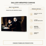Rembrandt - The Shipbuilder and His Wife gallery wrap canvas construction and hanging details infographic
