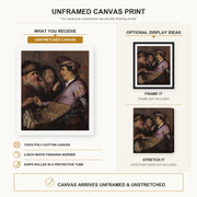 Rembrandt - The Spectacle Pedlar (allegory of Sight) canvas print size comparison and framing display infographic