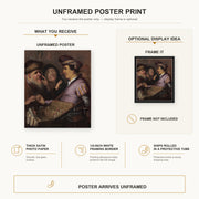 Rembrandt - The Spectacle Pedlar (allegory of Sight) poster print size comparison and framing display infographic