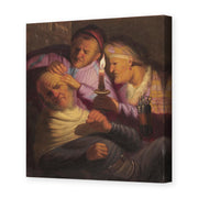 Rembrandt's 'The Stone Operation (allegory of Touch)' painting reproduced as a gallery-wrapped canvas print