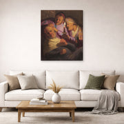 Gallery-wrapped canvas print of Rembrandt's The Stone Operation (allegory of Touch) displayed on a wall in a living room