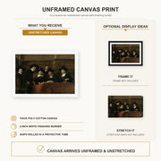 Rembrandt - The Syndics of the Clothmakers Guild canvas print size comparison and framing display infographic