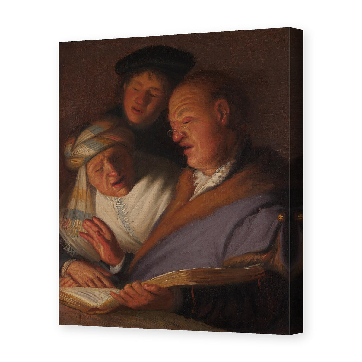 Rembrandt's 'The Three Musicians (an Allegory of Hearing)' painting reproduced as a gallery-wrapped canvas print