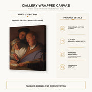 Rembrandt - The Three Musicians (an Allegory of Hearing) gallery wrap canvas construction and hanging details infographic