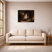 Gallery-wrapped canvas print of Rembrandt's The Toilet of Bathsheba displayed on a wall in a living room