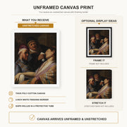 Rembrandt - The Unconscious Patient (allegory of Smell) canvas print size comparison and framing display infographic