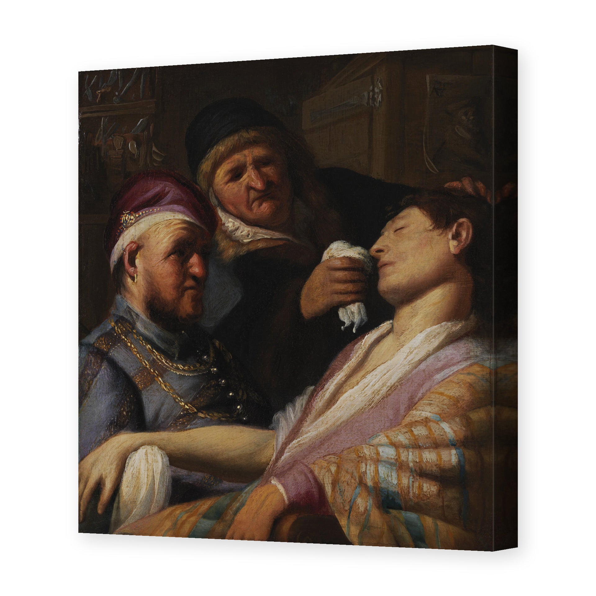 Rembrandt's 'The Unconscious Patient (allegory of Smell)' painting reproduced as a gallery-wrapped canvas print