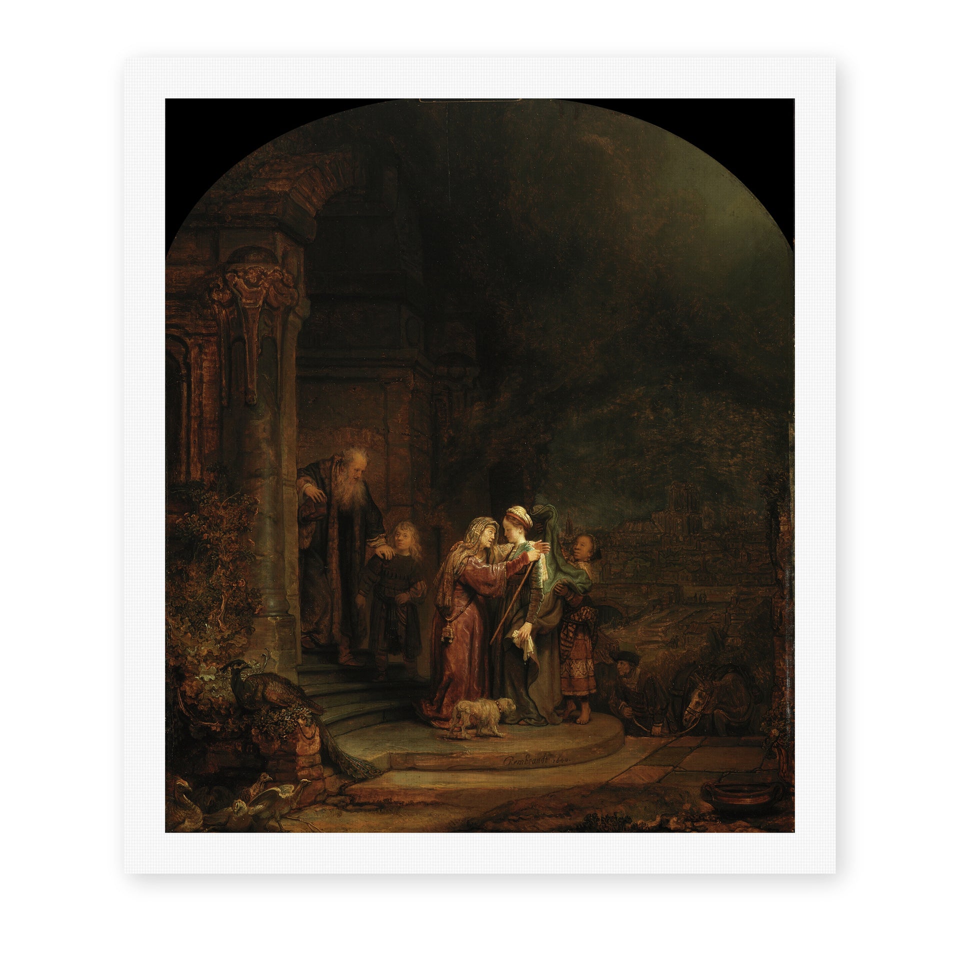 Rembrandt's 'The Visitation' painting reproduced as a rolled canvas print