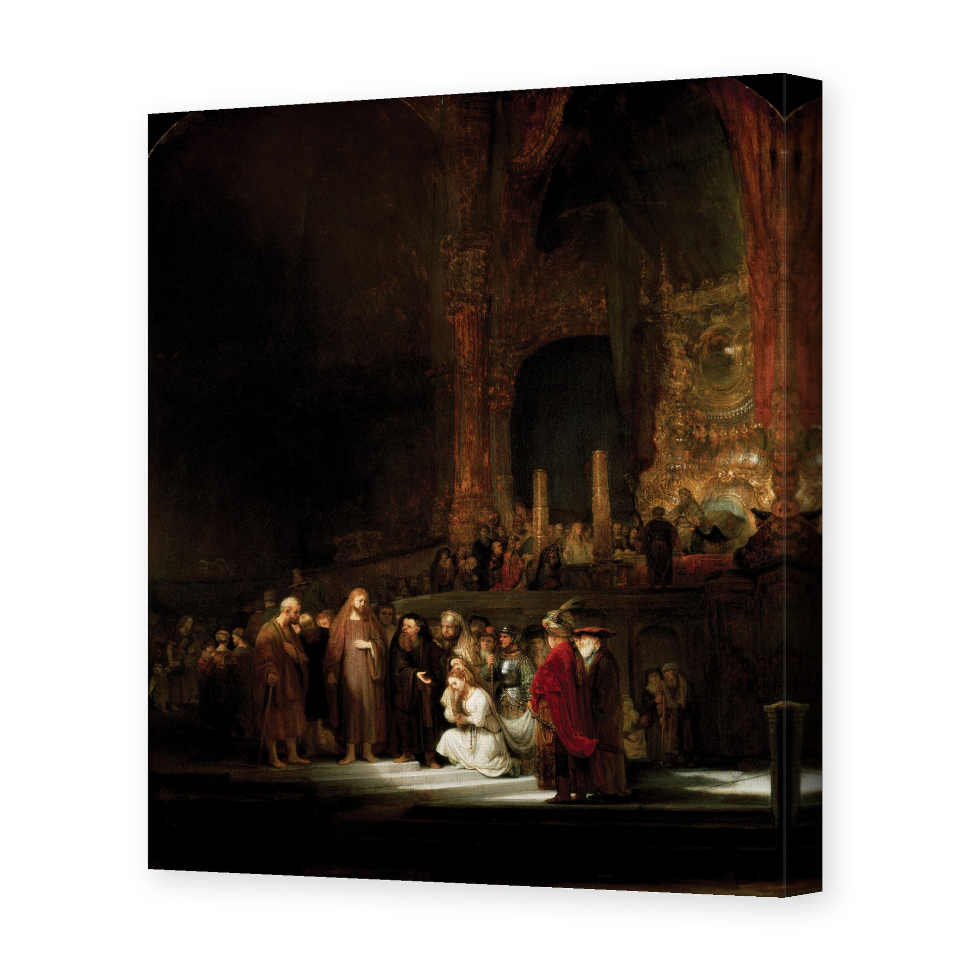 Rembrandt's 'The Woman Taken in Adultery' painting reproduced as a gallery-wrapped canvas print