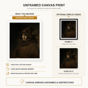 Rembrandt - Titus in a Monk's Habit canvas print size comparison and framing display infographic