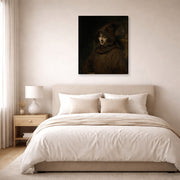 Gallery-wrapped canvas print of Rembrandt's Titus in a Monk's Habit displayed on a wall in a bedroom