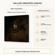 Rembrandt - Titus in a Monk's Habit gallery wrap canvas construction and hanging details infographic