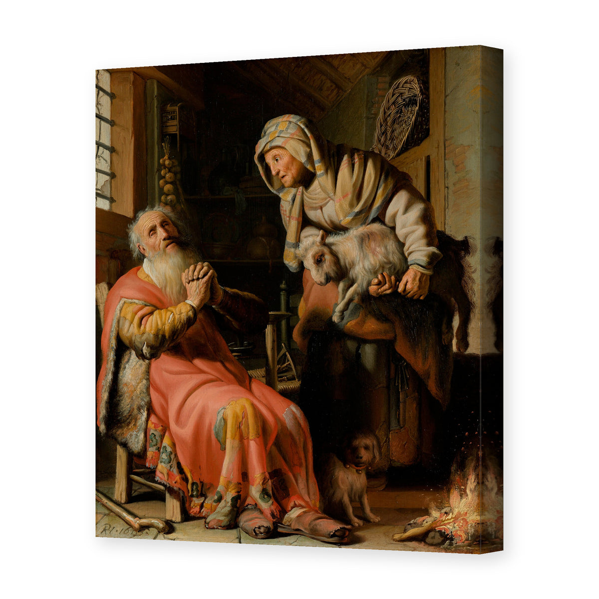 Rembrandt's 'Tobit and Anna with the Kid' painting reproduced as a gallery-wrapped canvas print