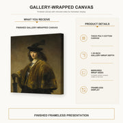 Rembrandt - Young Man with a Sword gallery wrap canvas construction and hanging details infographic