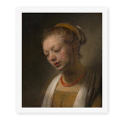 Rembrandt's 'Young Woman with a Red Necklace' painting reproduced as a rolled canvas print