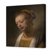 Rembrandt's 'Young Woman with a Red Necklace' painting reproduced as a gallery-wrapped canvas print