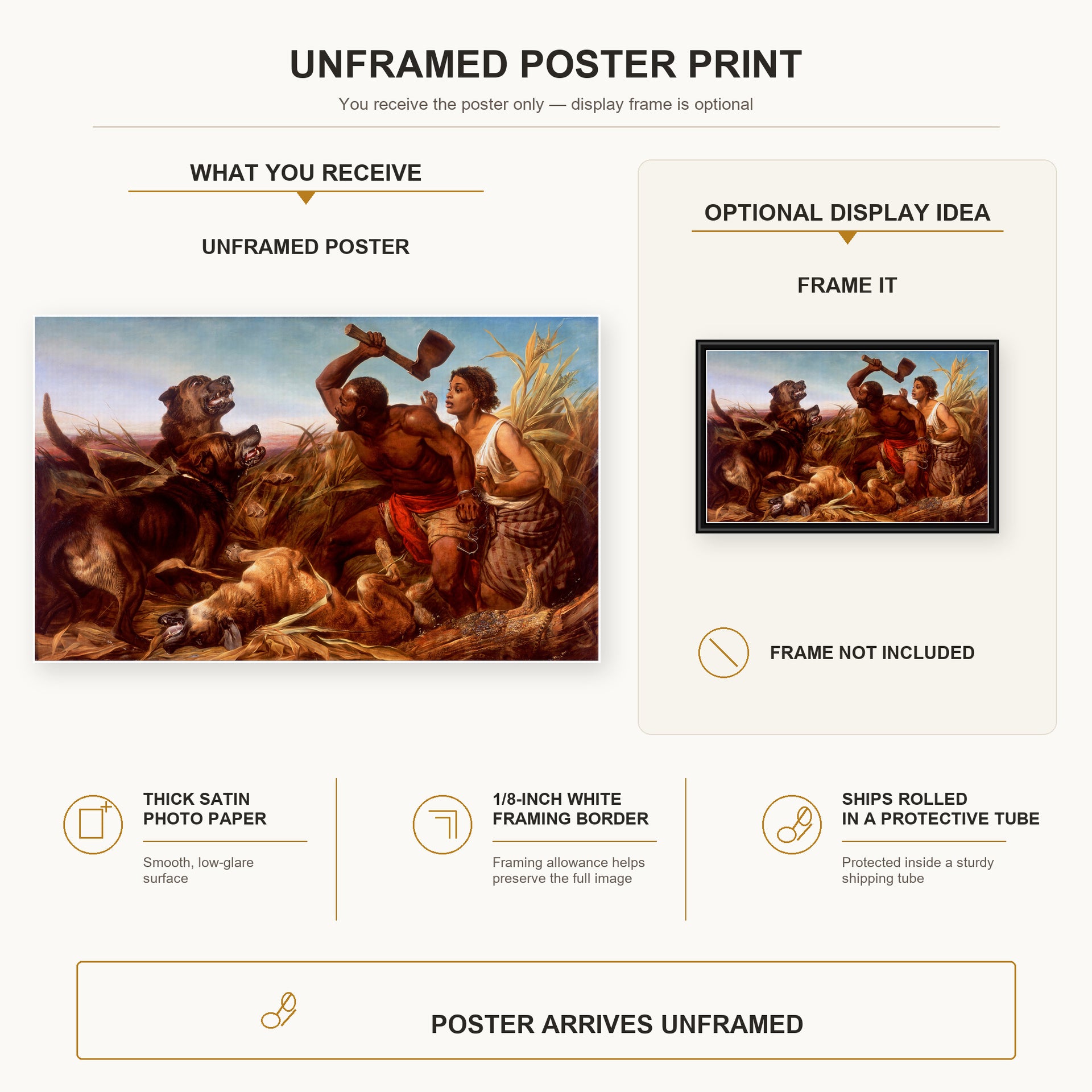 Richard Ansdell - The Hunted Slaves poster print size comparison and framing display infographic