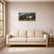 Gallery-wrapped canvas print of Rosa Bonheur's Horse Fair displayed on a wall in a living room