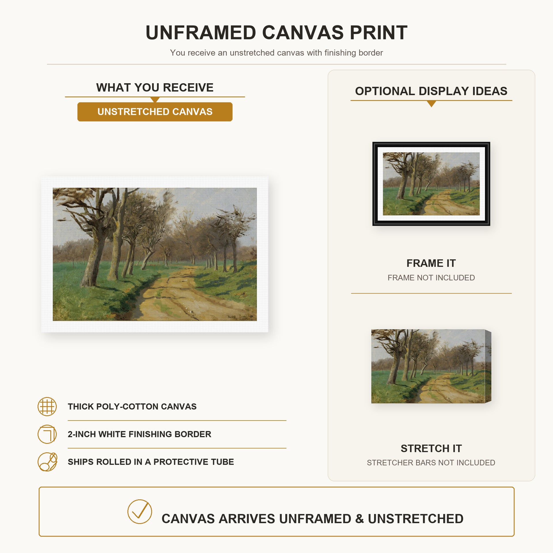 Rosa Bonheur - La Plaine Et Les Champs canvas print size comparison and framing display infographic