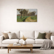 Gallery-wrapped canvas print of Rosa Bonheur's La Plaine Et Les Champs displayed on a wall in a living room