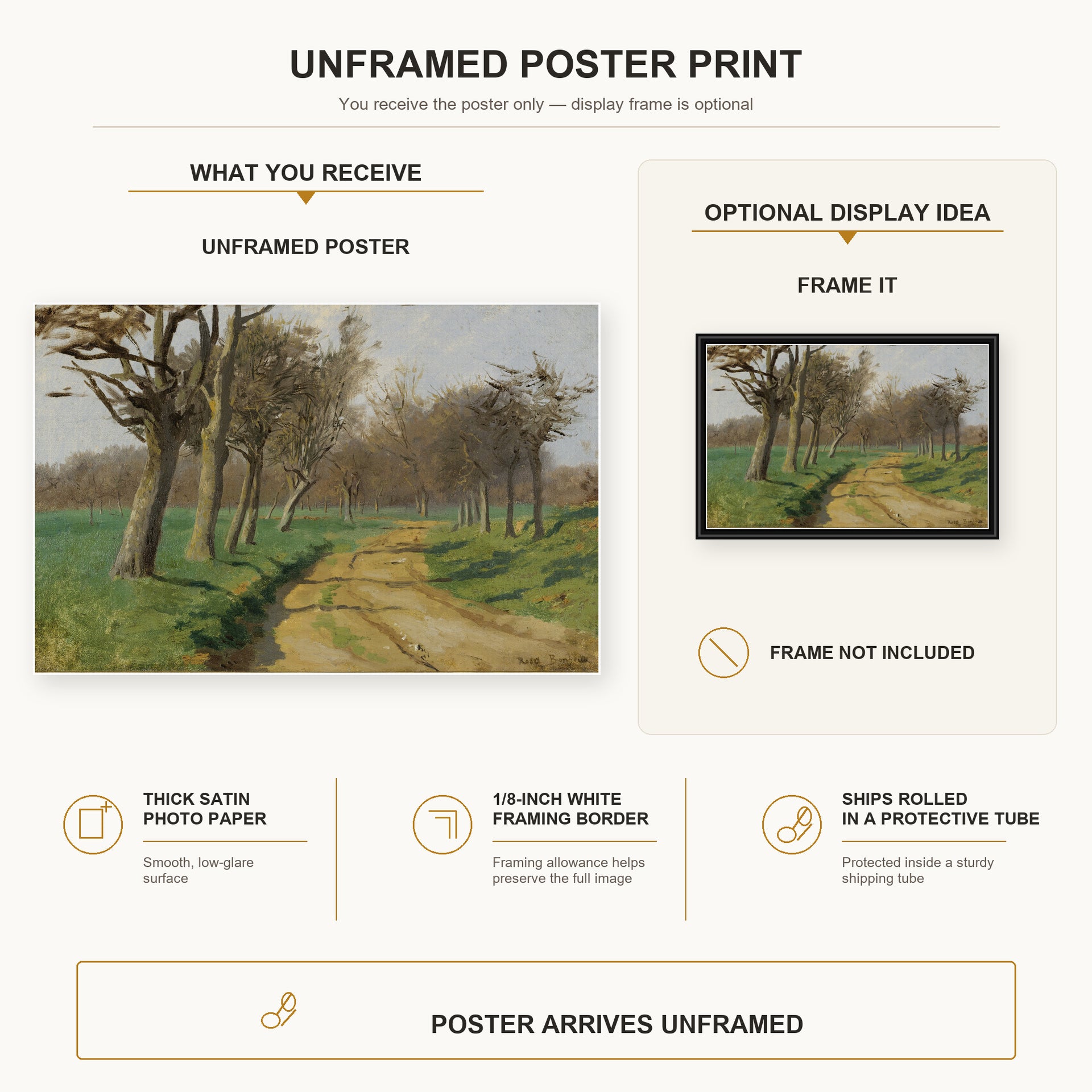 Rosa Bonheur - La Plaine Et Les Champs poster print size comparison and framing display infographic
