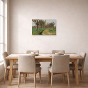 Unframed poster print of Rosa Bonheur's La Plaine Et Les Champs displayed on a wall in a dining
