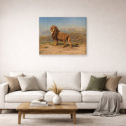 Gallery-wrapped canvas print of Rosa Bonheur's Lion in a Mountainous Landscape displayed on a wall in a living room