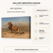 Rosa Bonheur - Lion in a Mountainous Landscape gallery wrap canvas construction and hanging details infographic