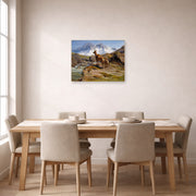 Unframed poster print of Rosa Bonheur's Mother and Baby displayed on a wall in a dining