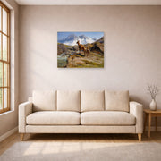 Unframed poster print of Rosa Bonheur's Mother and Baby displayed on a wall in a living room