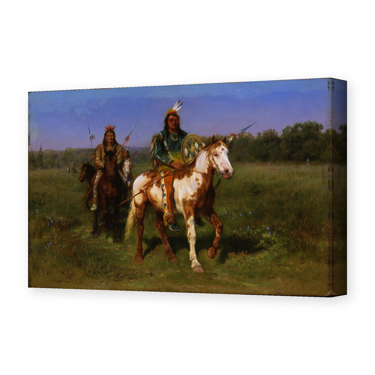 Rosa Bonheur's 'Mounted Indians Carrying Spears' painting reproduced as a gallery-wrapped canvas print