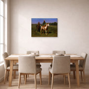 Gallery-wrapped canvas print of Rosa Bonheur's Mounted Indians Carrying Spears displayed on a wall in a dining