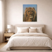 Gallery-wrapped canvas print of Rosa Bonheur's Portrait of a Lion displayed on a wall in a bedroom