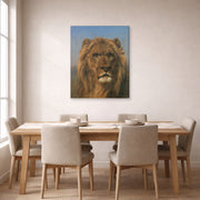 Gallery-wrapped canvas print of Rosa Bonheur's Portrait of a Lion displayed on a wall in a dining