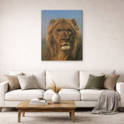 Gallery-wrapped canvas print of Rosa Bonheur's Portrait of a Lion displayed on a wall in a living room