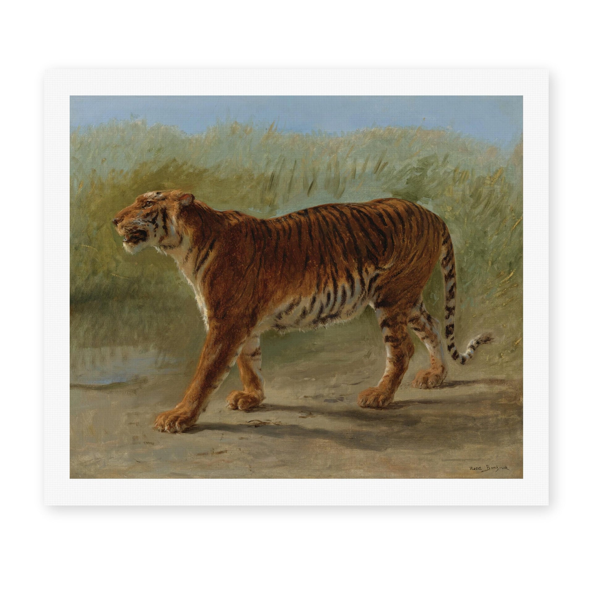 Rosa Bonheur's 'Royal Tiger Marching' painting reproduced as a rolled canvas print