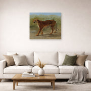 Unframed poster print of Rosa Bonheur's Royal Tiger Marching displayed on a wall in a living room
