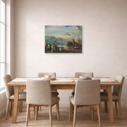 Gallery-wrapped canvas print of Salvador Dali's A Trombone and a Sofa Fashioned Out of Saliva displayed on a wall in a dining room