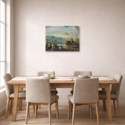 Unframed poster print of Salvador Dali's A Trombone and a Sofa Fashioned Out of Saliva displayed on a wall in a dining room
