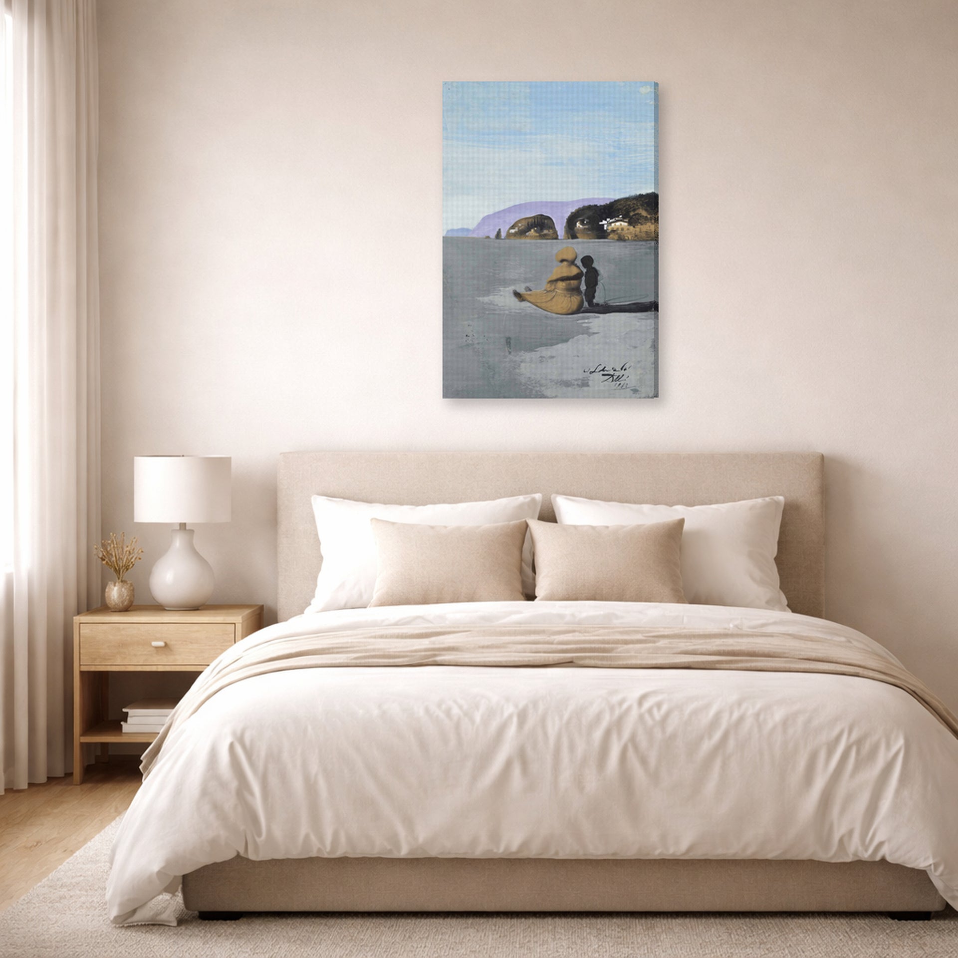 Gallery-wrapped canvas print of Salvador Dali's Adolescence displayed on a wall in a bedroom