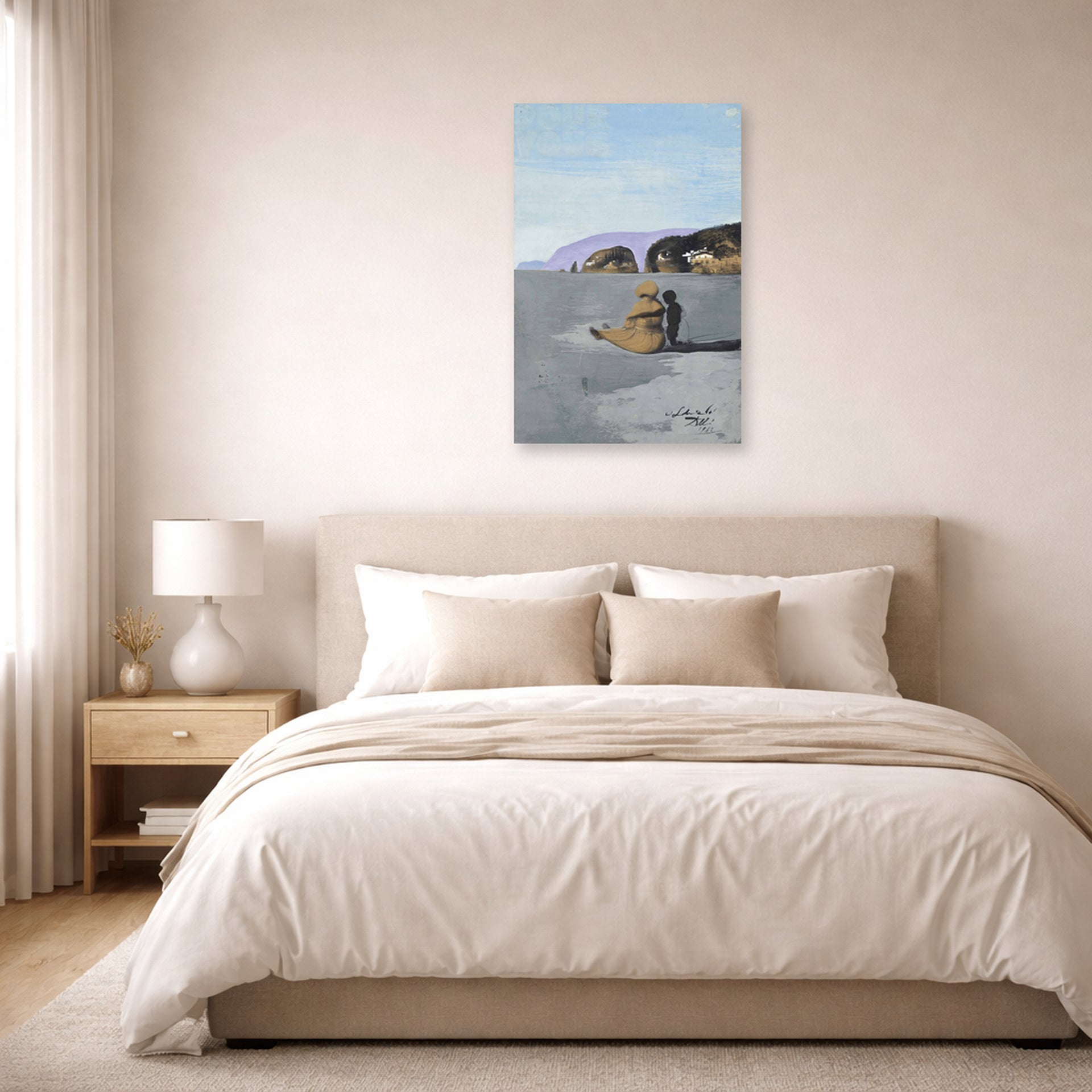 Unframed poster print of Salvador Dali's Adolescence displayed on a wall in a bedroom