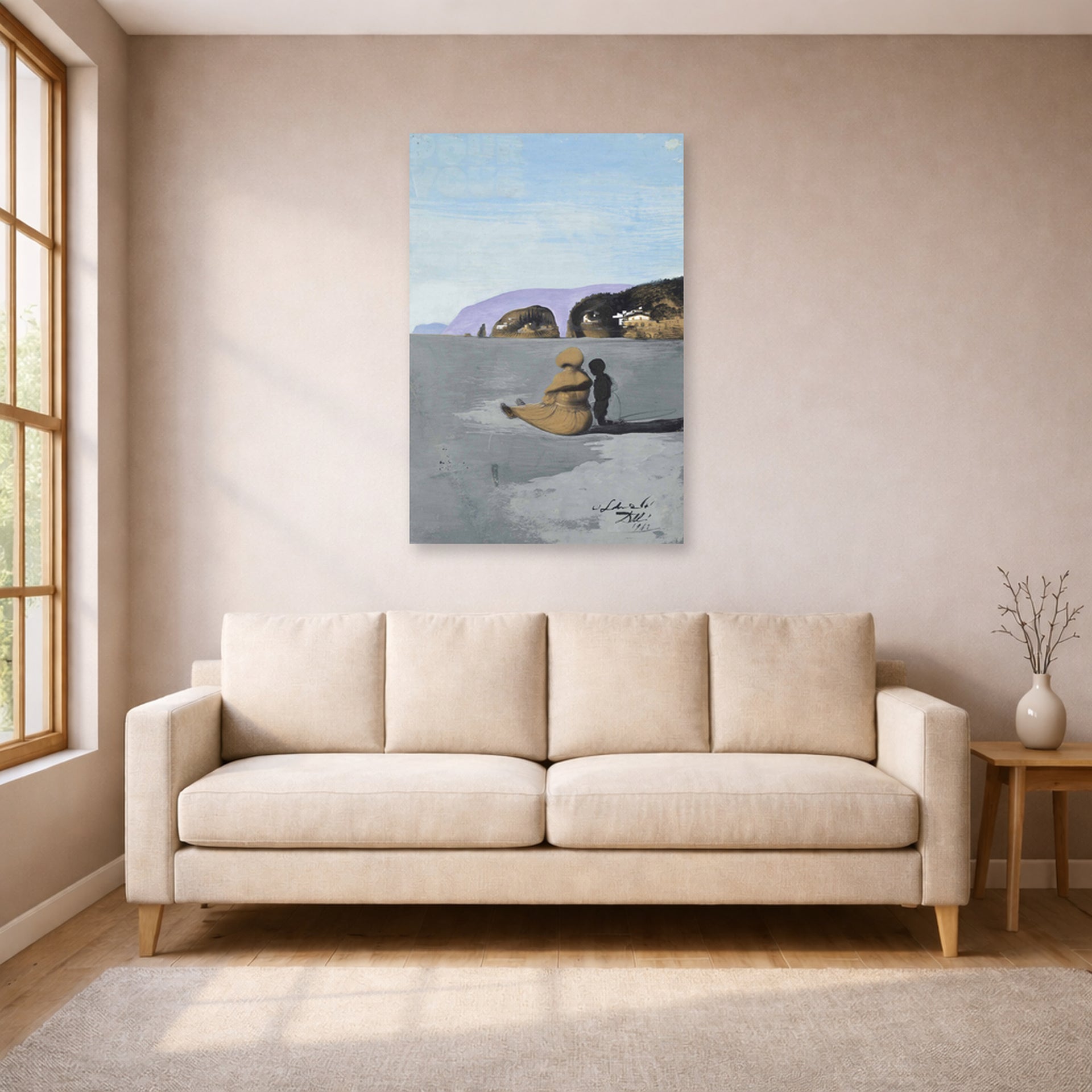 Unframed poster print of Salvador Dali's Adolescence displayed on a wall in a living room