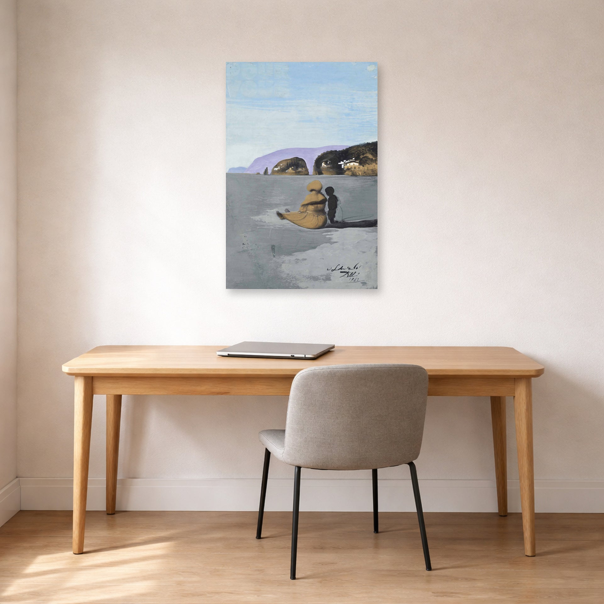 Unframed poster print of Salvador Dali's Adolescence displayed on a wall in a office