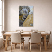 Gallery-wrapped canvas print of Salvador Dali's After the Head of Giuliano Di Medici displayed on a wall in a dining room
